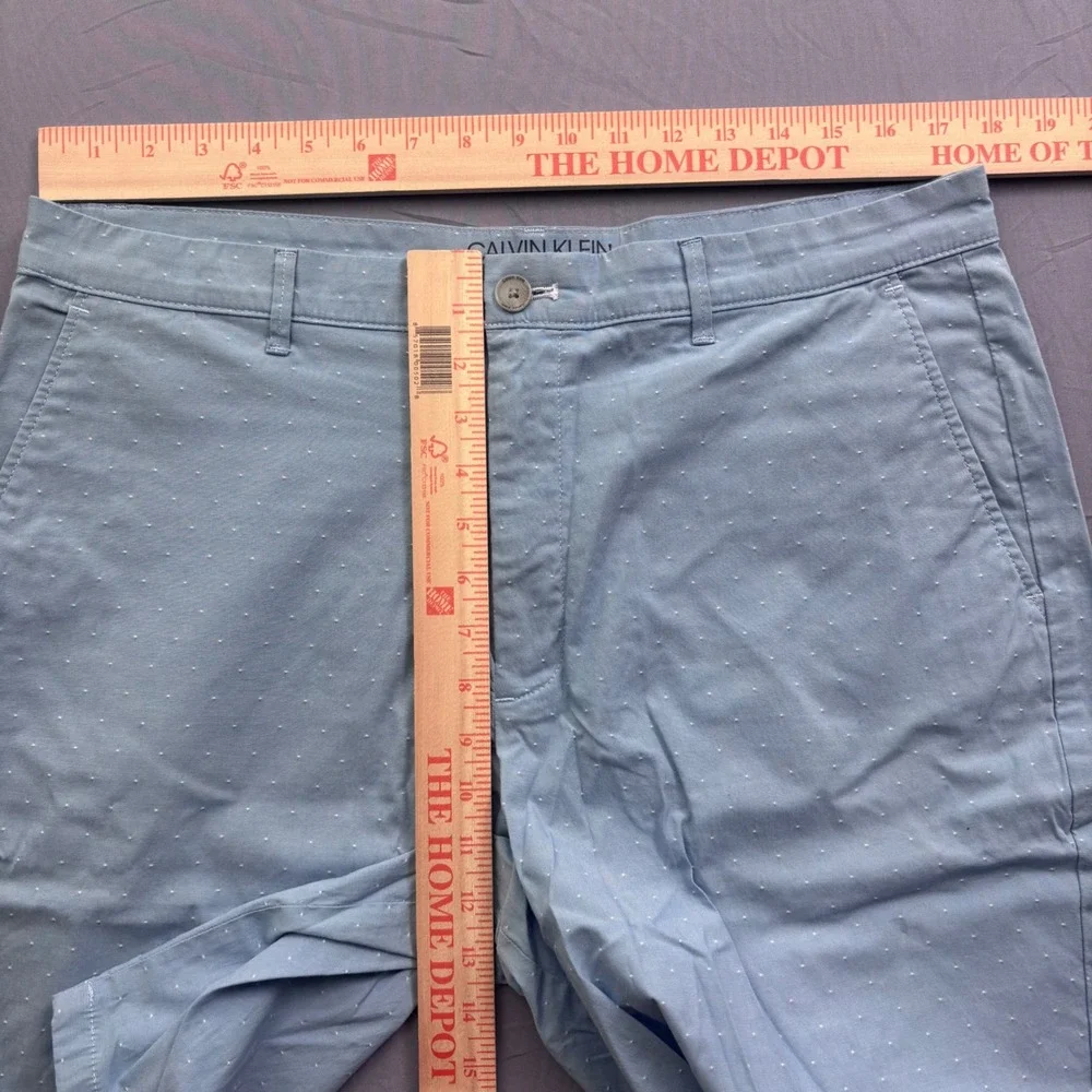 Calvin Klein Mens‎ Light Blue Micro Dot Chino Shorts W34 Stretch Cotton Blend